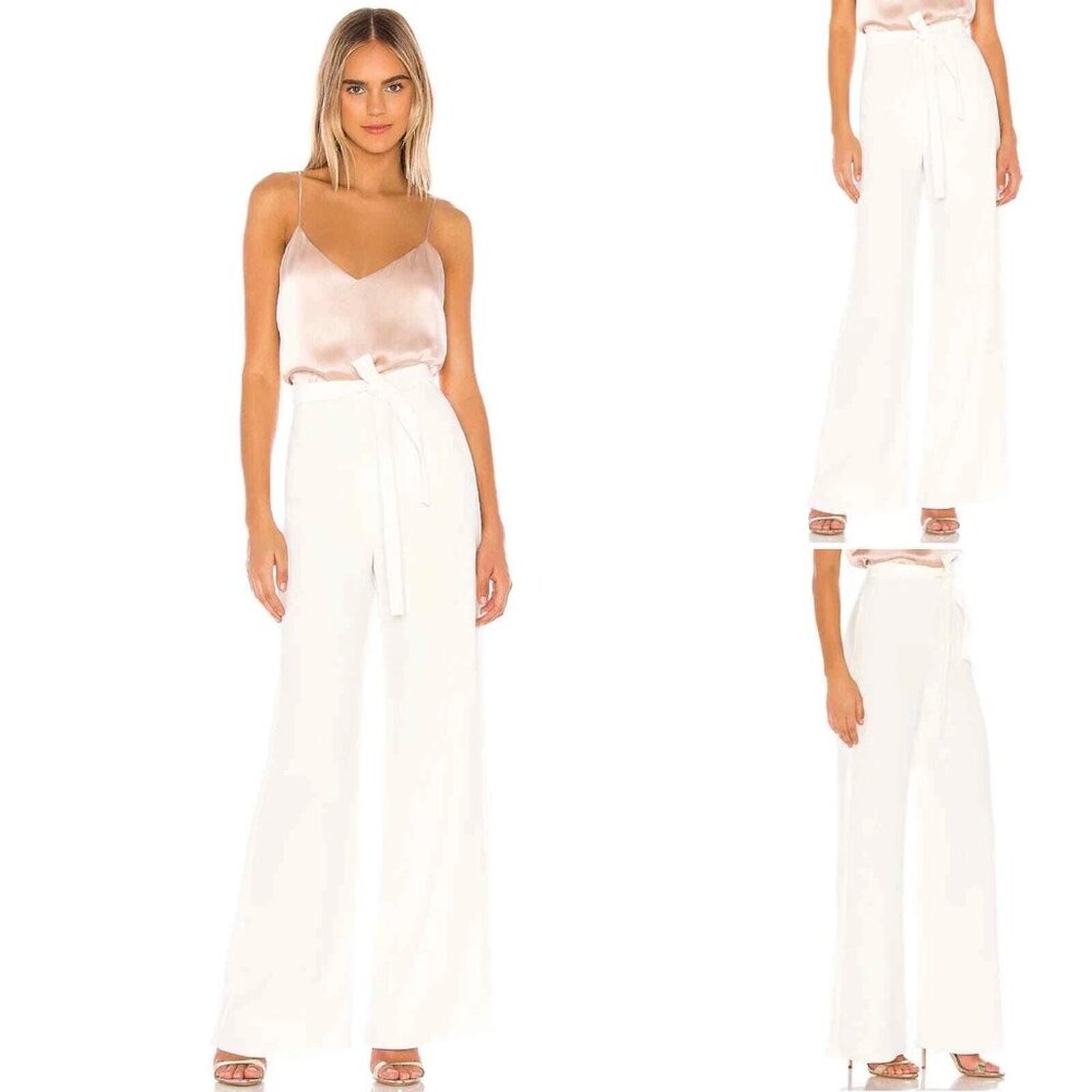 AMANDA UPRICHARD Pants Womens Small White Ariya‎ Wide Leg Belted High Rise